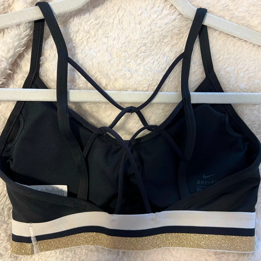 Nike Dri-Fit Black White Gold Lightweight Sports Bra (Small) - Picture 2 of 3